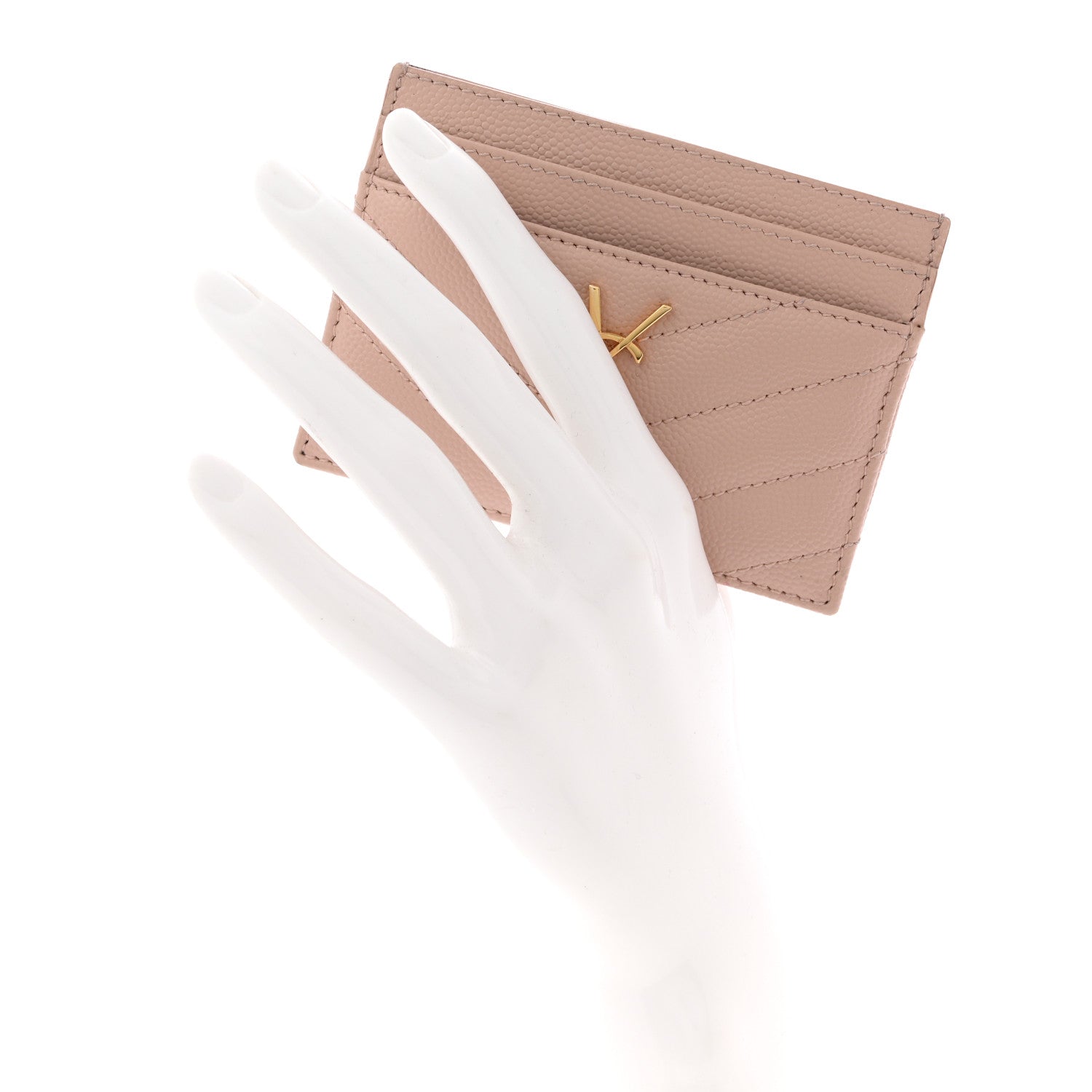 Saint Laurent Grain De Poudre Matelasse Chevron Monogram Credit Card Case Pale Pink 2 of 9