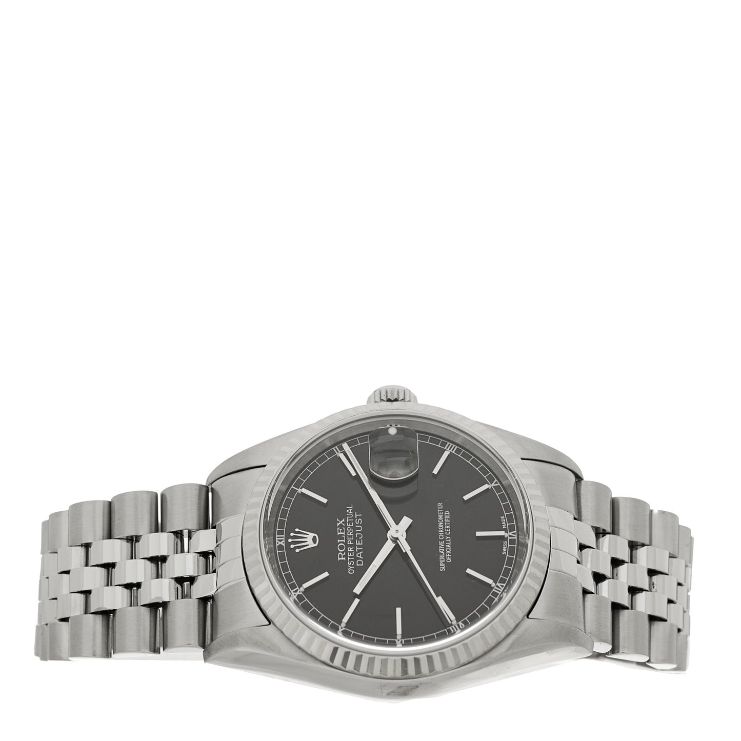 Stainless Steel 18K White Gold 36mm Oyster Perpetual Datejust Watch Black 16234