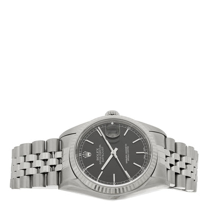 Rolex Stainless Steel 18K White Gold 36mm Oyster Perpetual Datejust Watch Black 16234 2 of 4
