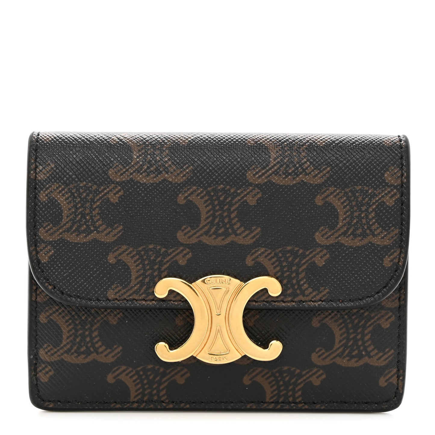 Triomphe Canvas Calfskin Flap Card Holder Tan