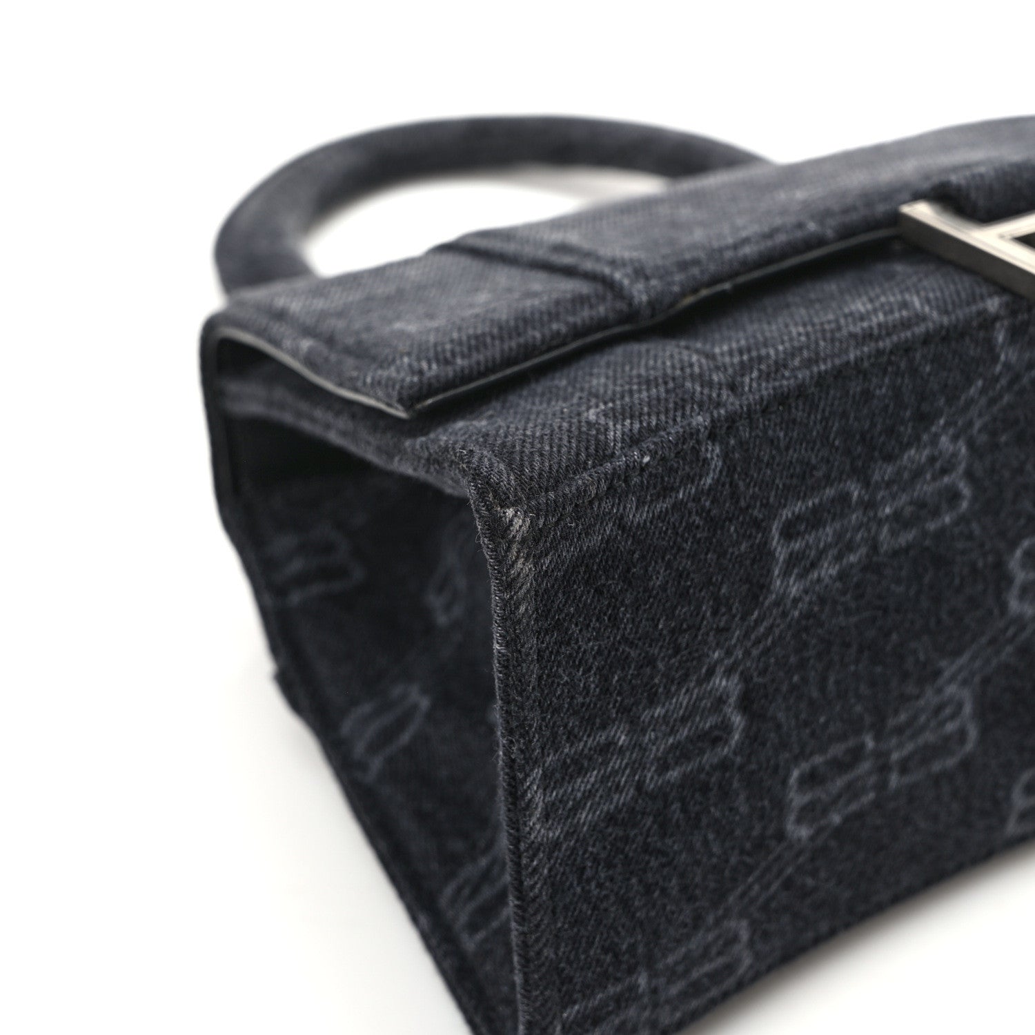 Balenciaga Washed Denim BB Monogram Small Hourglass Top Handle Bag Black 10 of 12