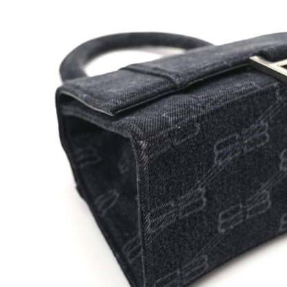 Balenciaga Washed Denim BB Monogram Small Hourglass Top Handle Bag Black 10 of 12