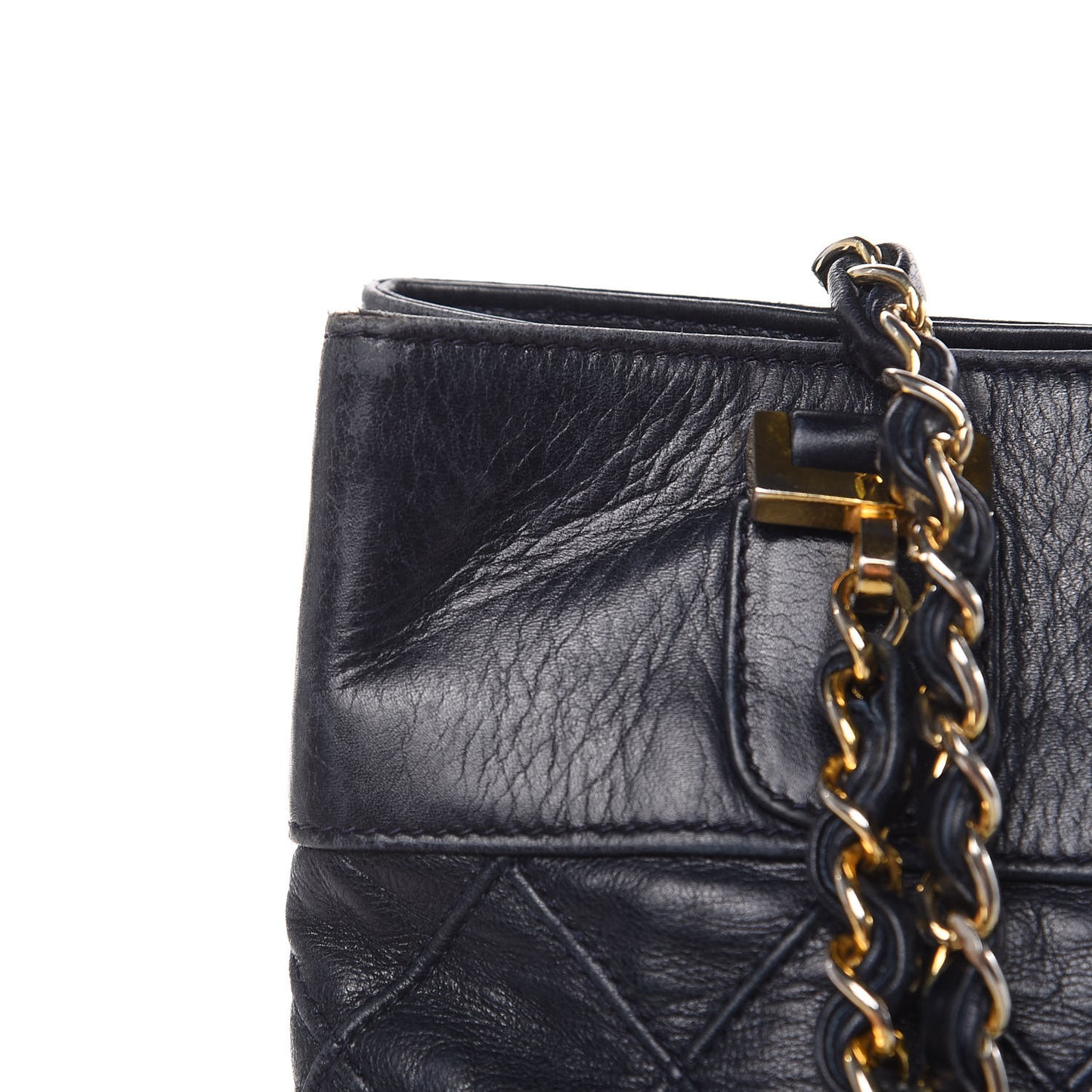 Lambskin Stitched Shopper Tote Navy