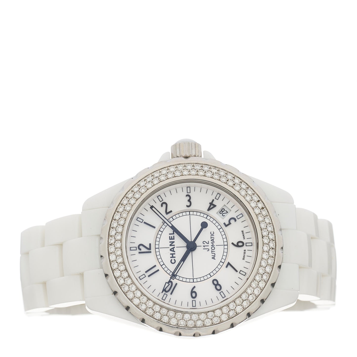 Stainless Steel Ceramic Diamond Pave Bezel 38mm J12 Automatic Watch White