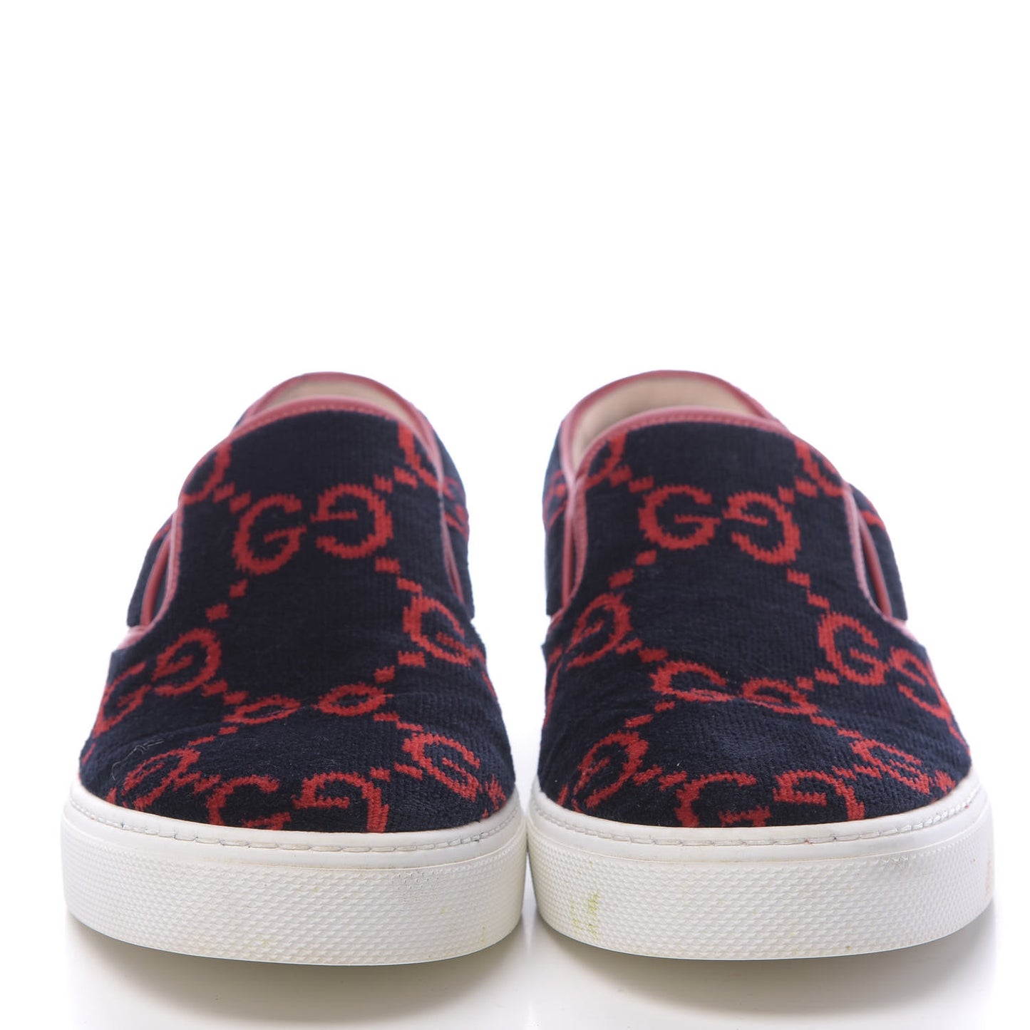 Terry Cloth Miro Soft Calfskin GG Monogram Mens Dublin Slip On Sneakers 12 Blue Red Hibiscus Red