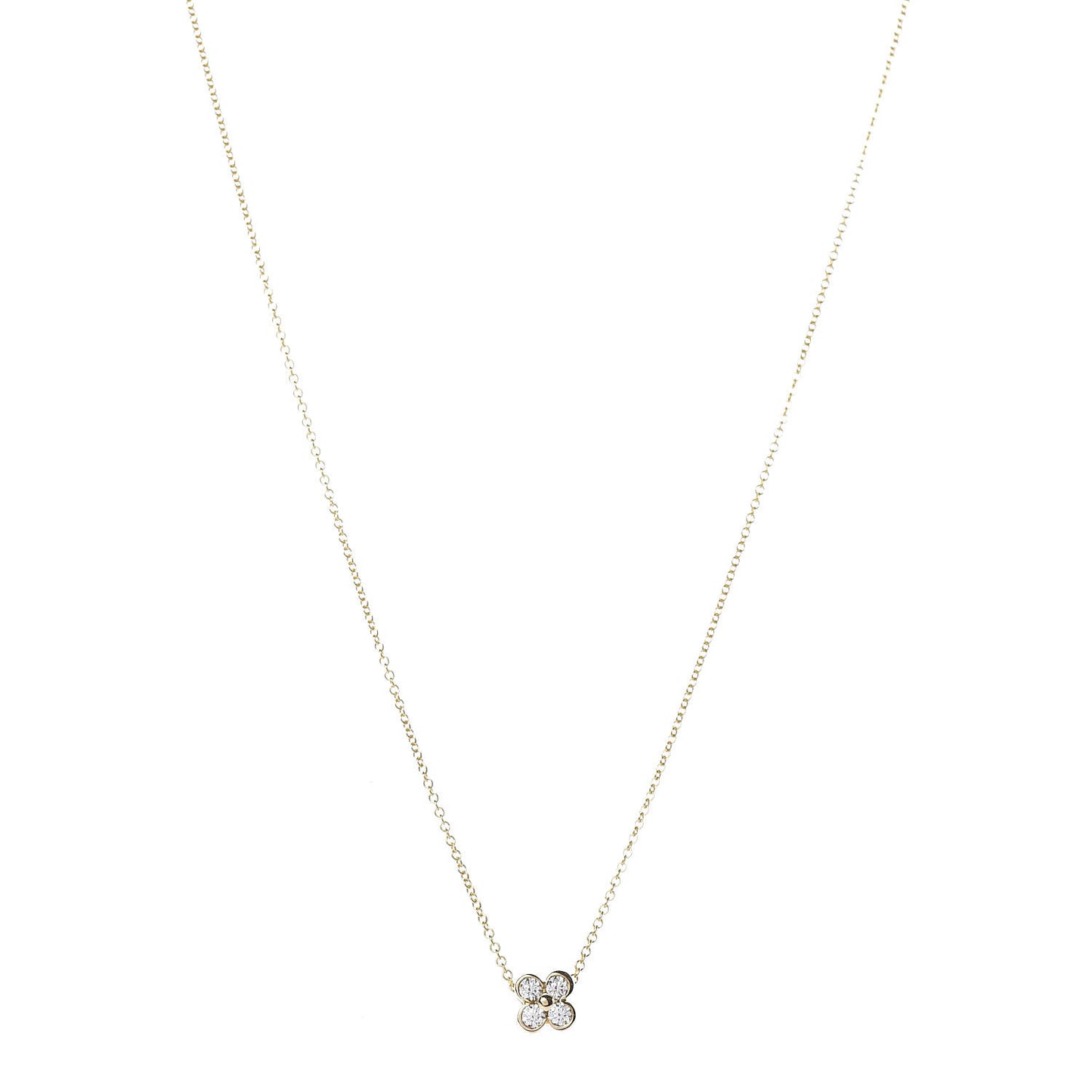 18K Yellow Gold Diamond Flower Pendant Necklace