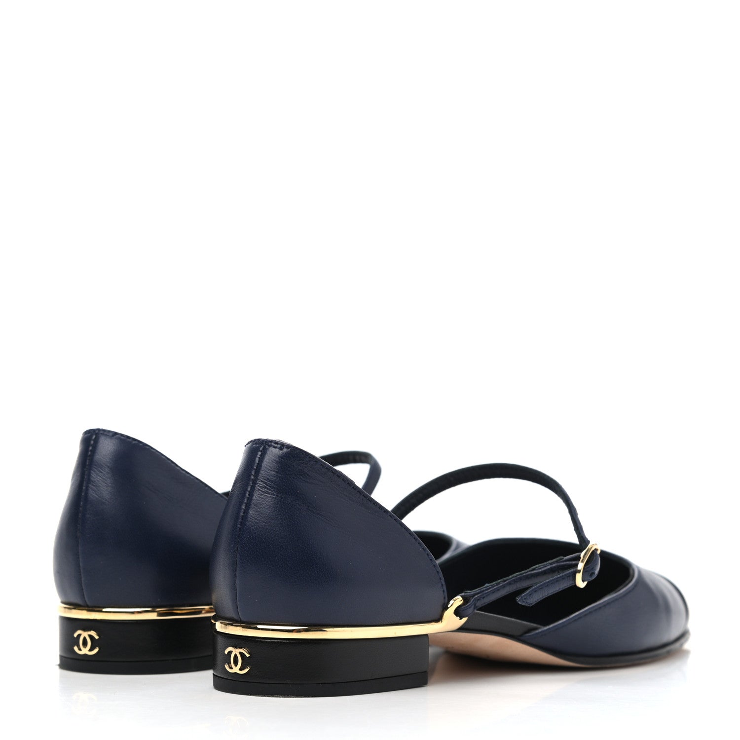Chanel Lambskin Cap Toe CC Flats 36 Navy Black 3 of 4