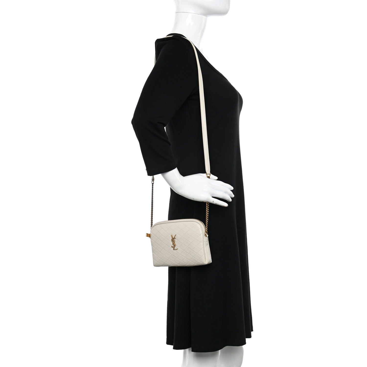 Saint Laurent Lambskin Quilted Gaby Zipped Pouch Crema Soft 2 of 11