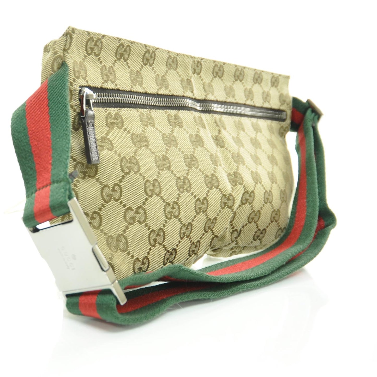 GG Monogram Web Double Pocket Belt Bag Ebony
