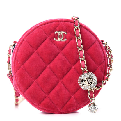 Chanel Velvet Round Quilted Pearl Crush Clutch With Chain Pink 1 of 10