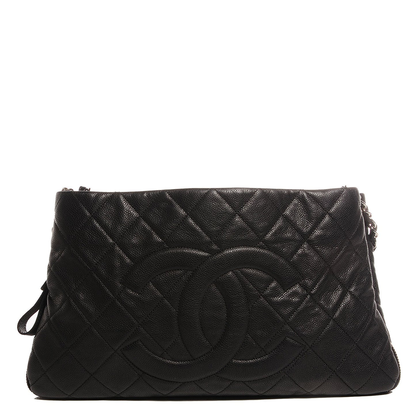 Caviar Expandable Zip Shoulder Bag Black