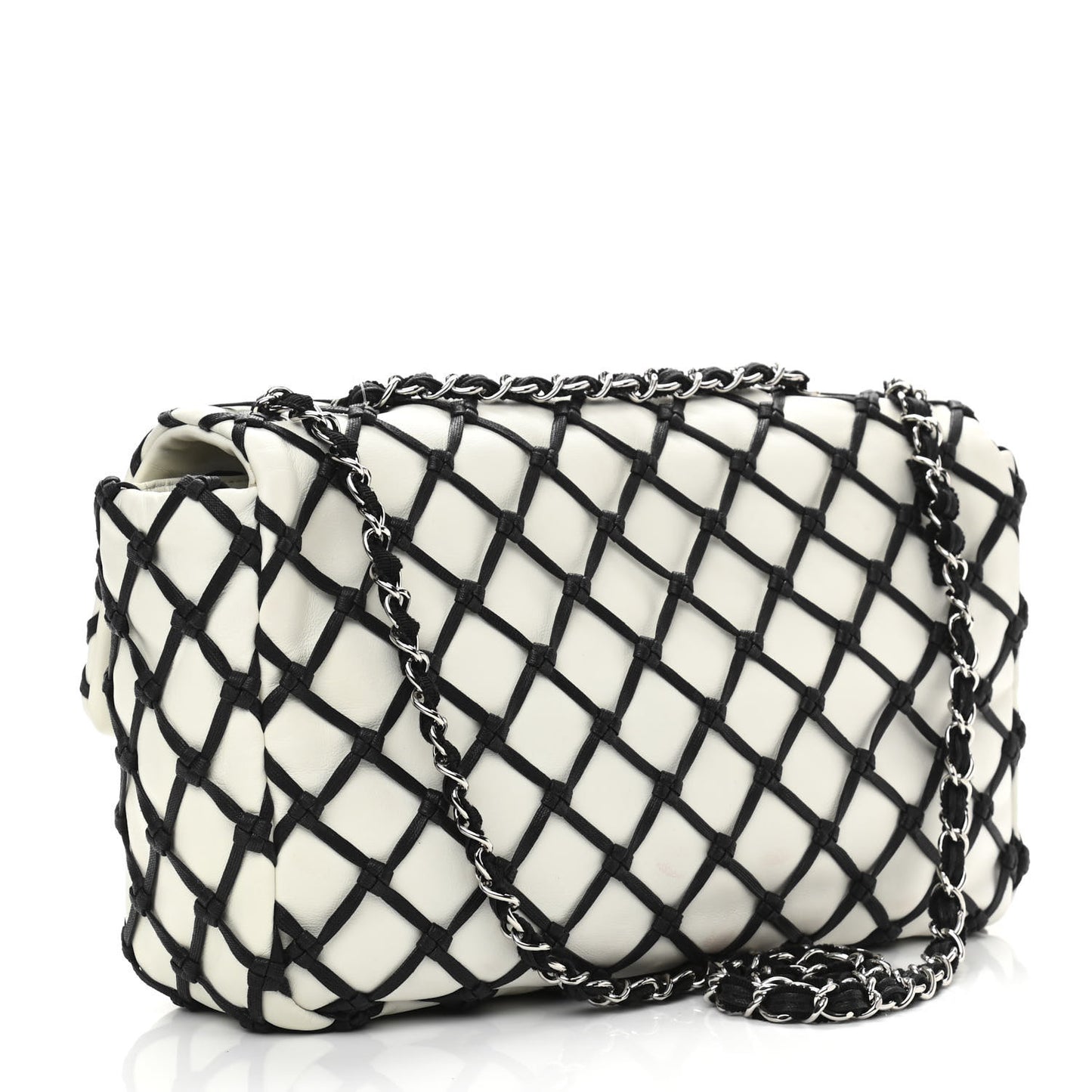 Lambskin Jumbo Canebiers Net Flap White