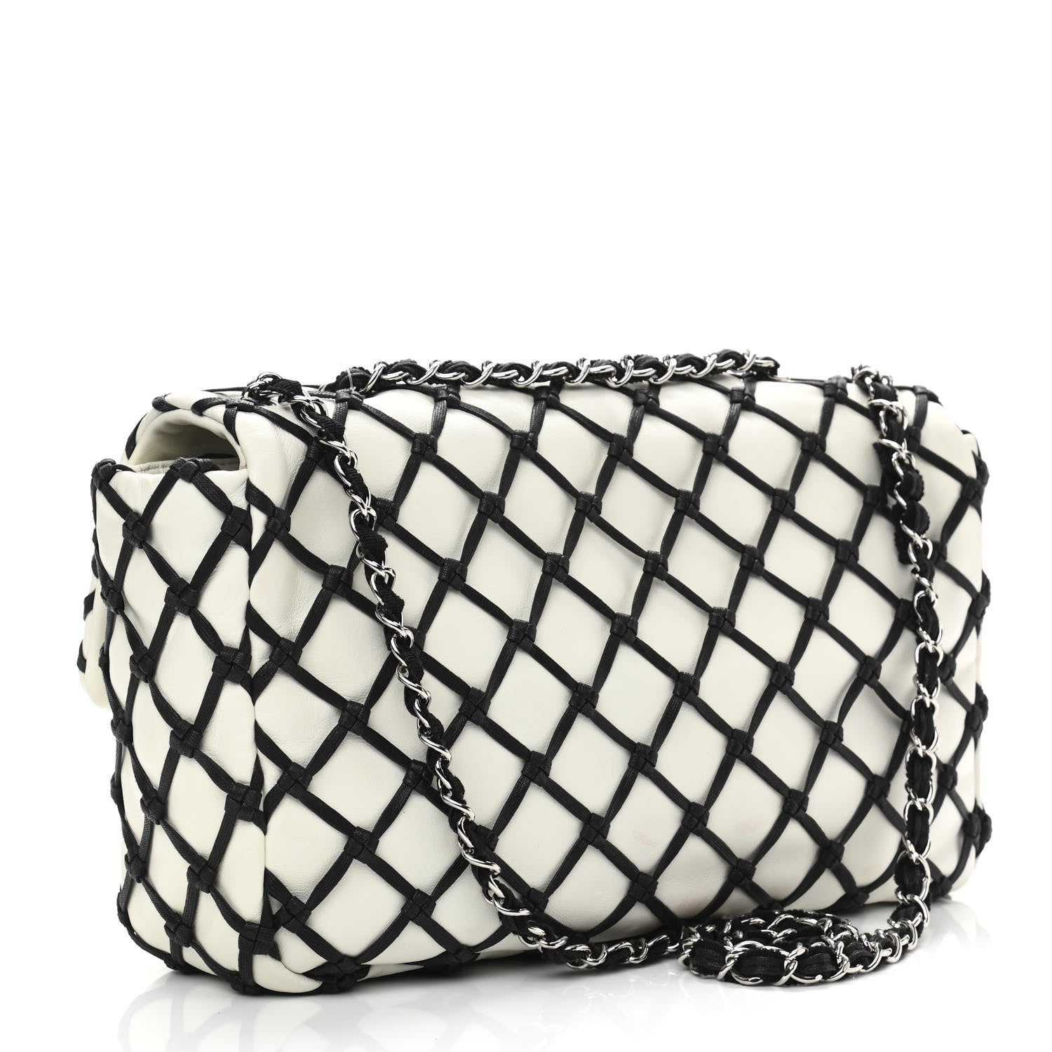 Chanel Lambskin Jumbo Canebiers Net Flap White 3 of 11