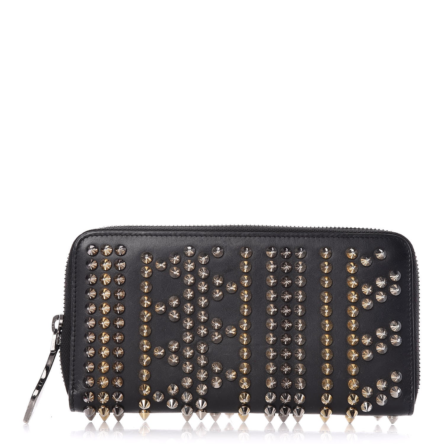 Christian Louboutin Calfskin Mix Chevron Spikes Panettone Zip Around Wallet Black 1 of 9
