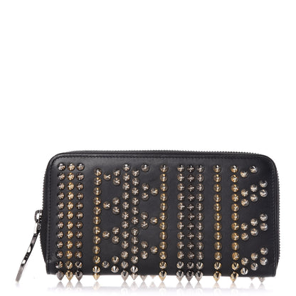 Christian Louboutin Calfskin Mix Chevron Spikes Panettone Zip Around Wallet Black 1 of 9