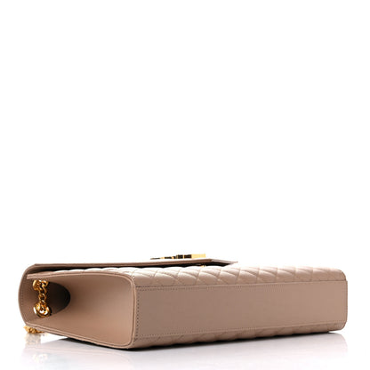 Saint Laurent Grain De Poudre Textured Mixed Matelasse Triquilt Large Monogram Satchel Natural Tan 4 of 9