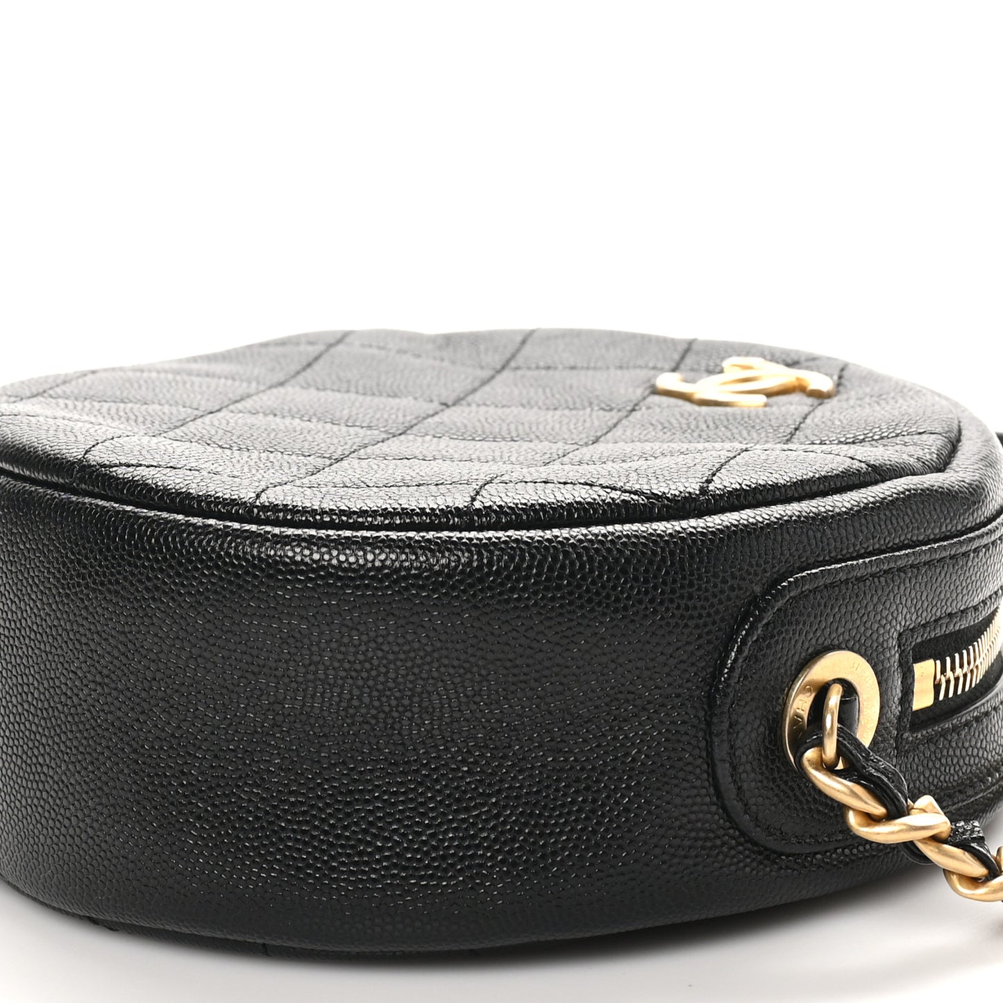 Caviar Quilted Small Round Bag With Chain Black