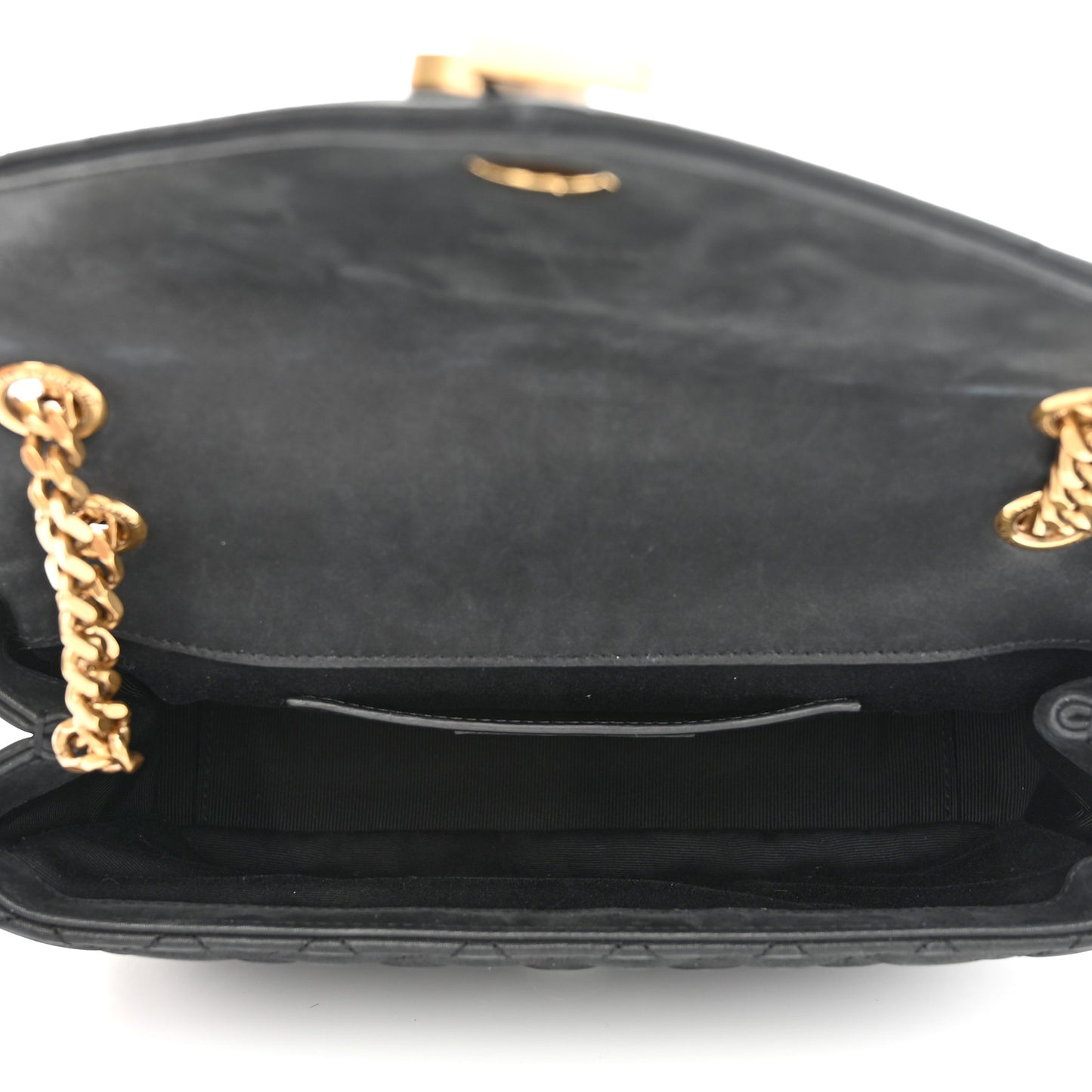 Iridescent Calfskin Tri-Quilt Monogram Medium College Bag Black