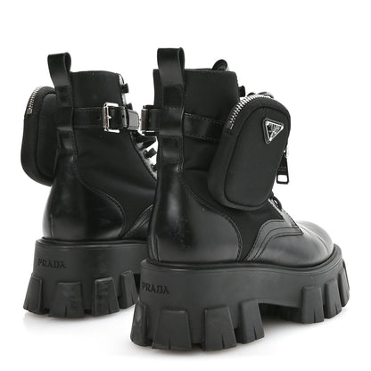 Prada Spazzolato Rois Nylon Metal Triangle Logo Monolith Pouch Pocket 55mm Boots 37 Black 10 of 16