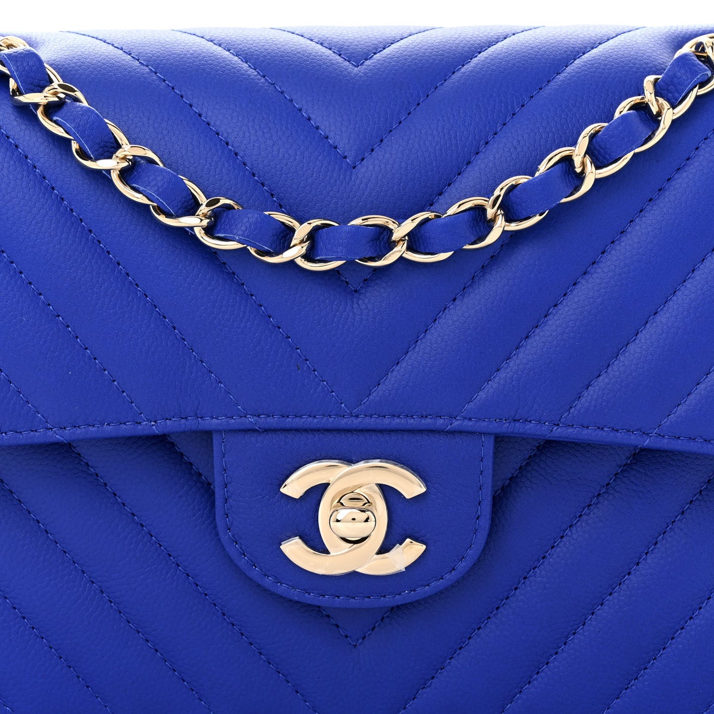 Caviar Chevron Quilted Small Double Flap Blue
