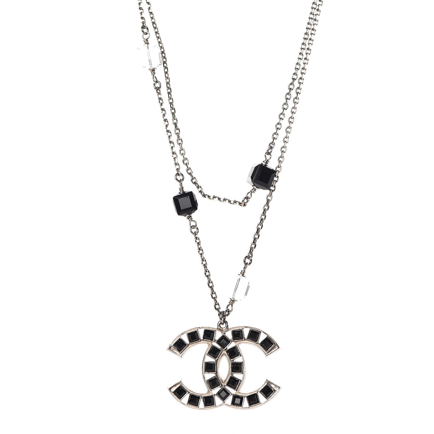 Chanel Ruthenium Baguette Crystal CC Necklace Black 1 of 6