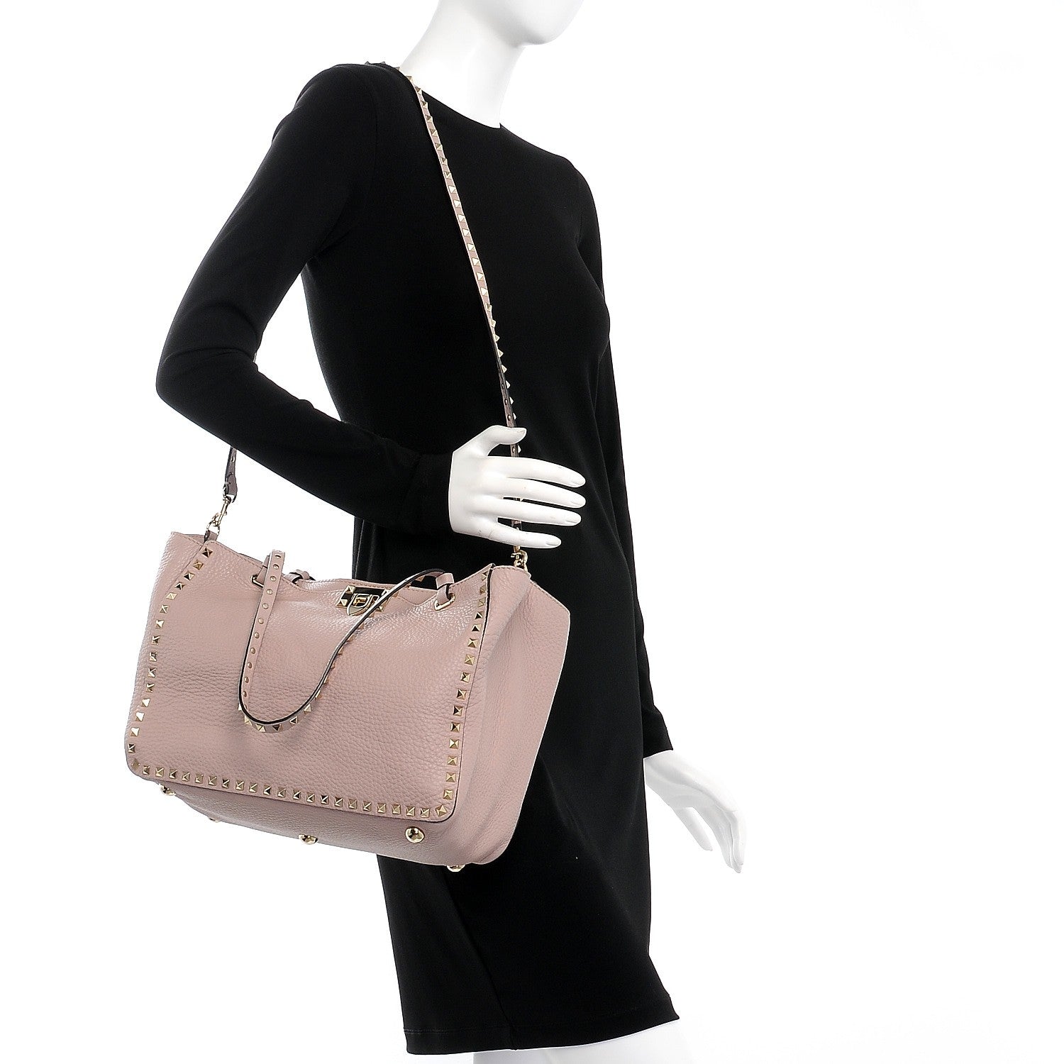 Valentino Garavani Pebbled Calfskin Medium Rockstud Tote Water Rose 2 of 8