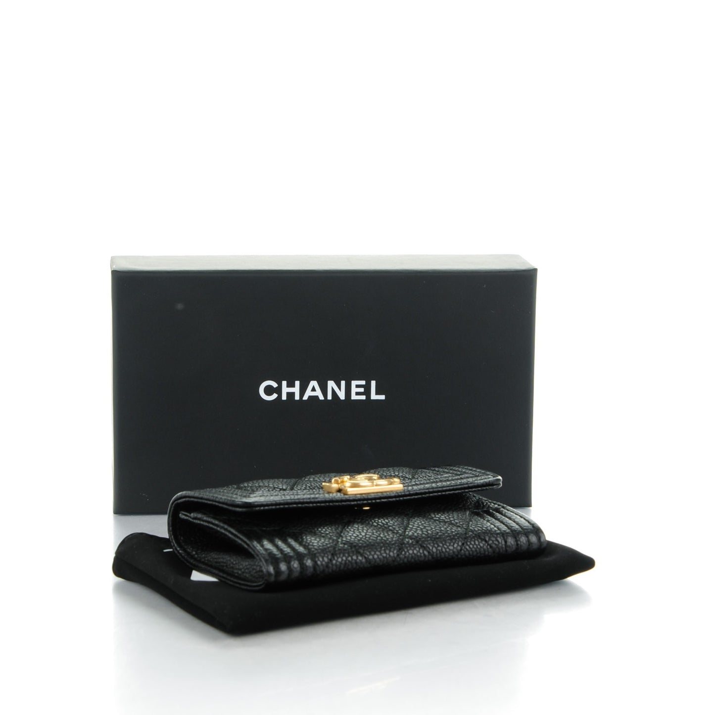 Caviar Quilted Boy Flap Card Holder Black
