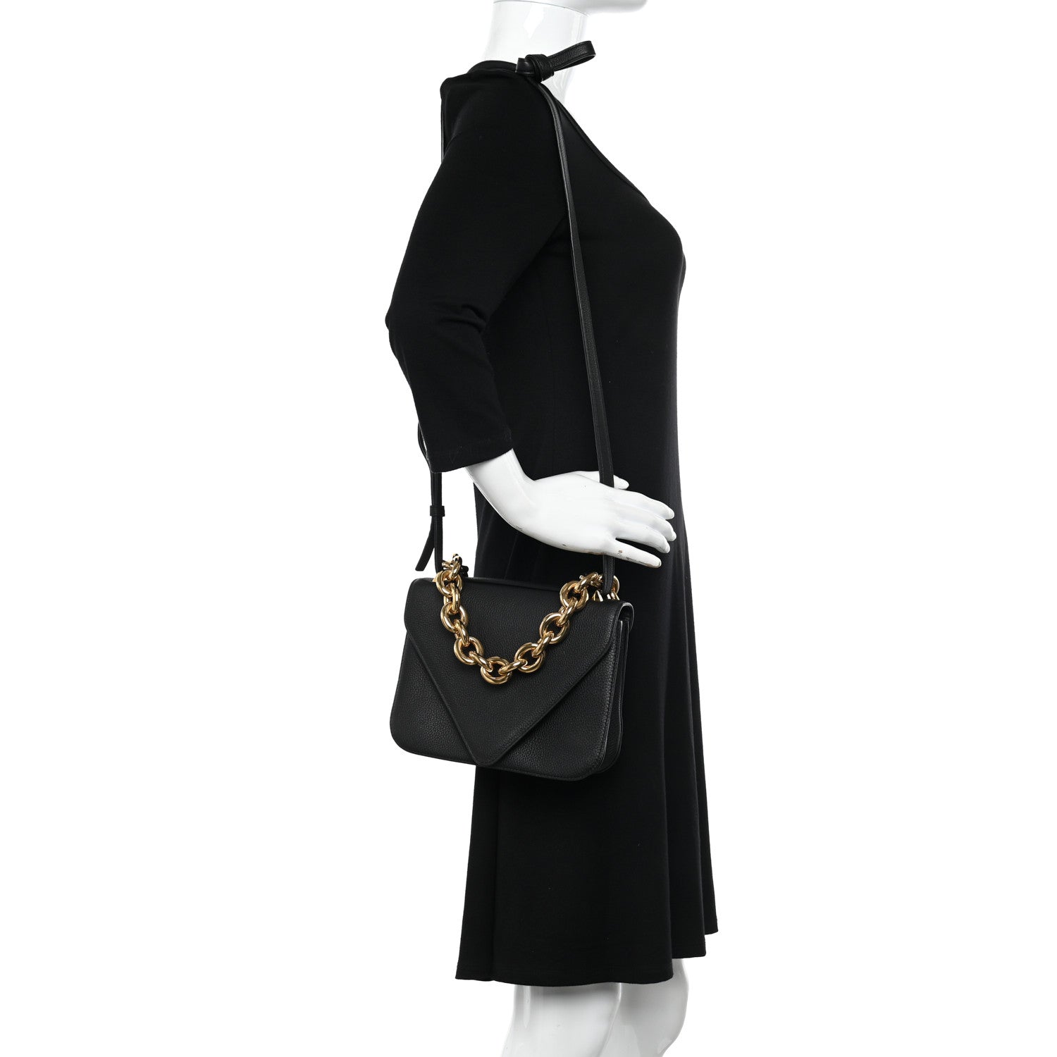 Bottega Veneta Calfskin Mount Envelope Bag Black 2 of 10