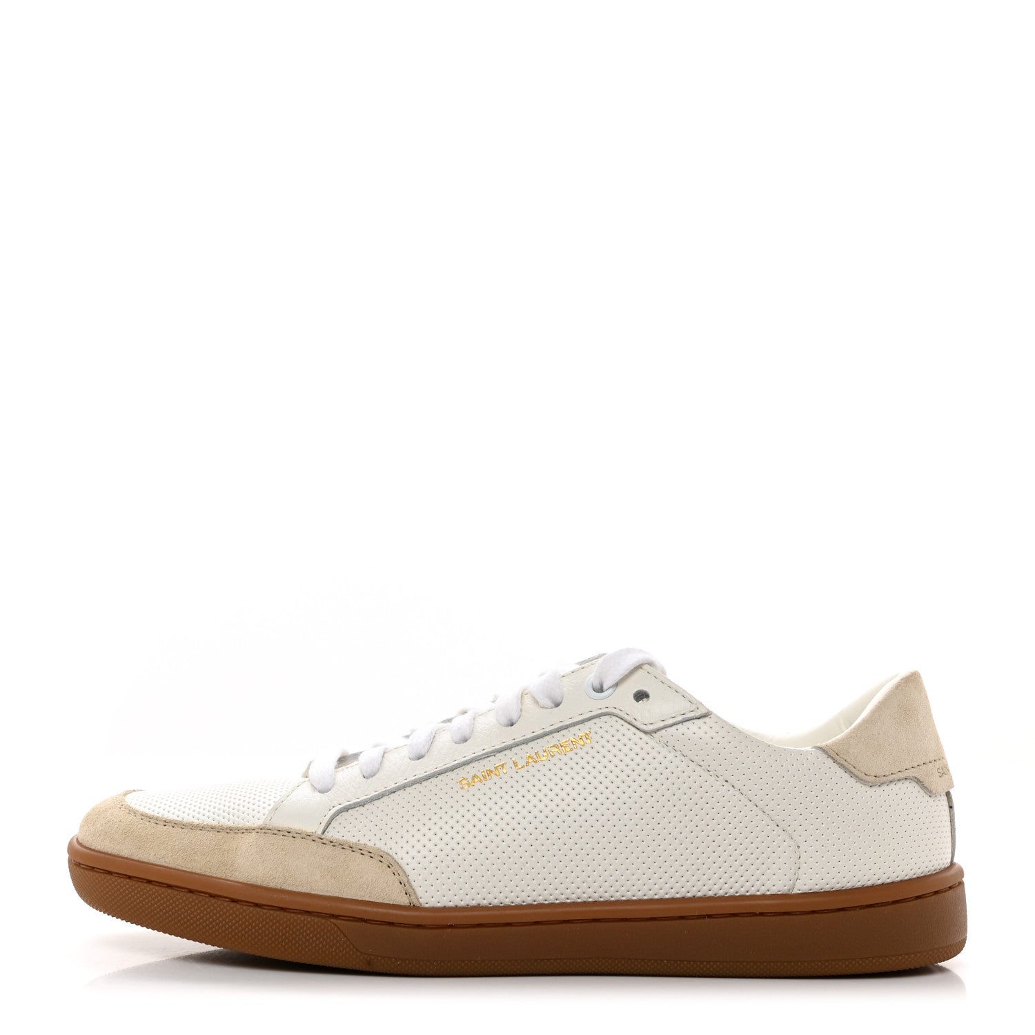 Saint Laurent Calfskin Perforated Suede SL10 Court Classic Low Top Sneakers 37 White 1 of 9