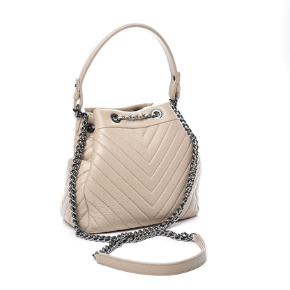 Chanel Deerskin Chevron Small CC Chain Bucket Bag Beige 2 of 11