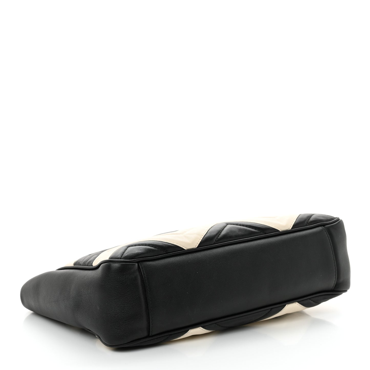 Calfskin Matelasse Medium GG Marmont Open Top Shoulder Bag Black White