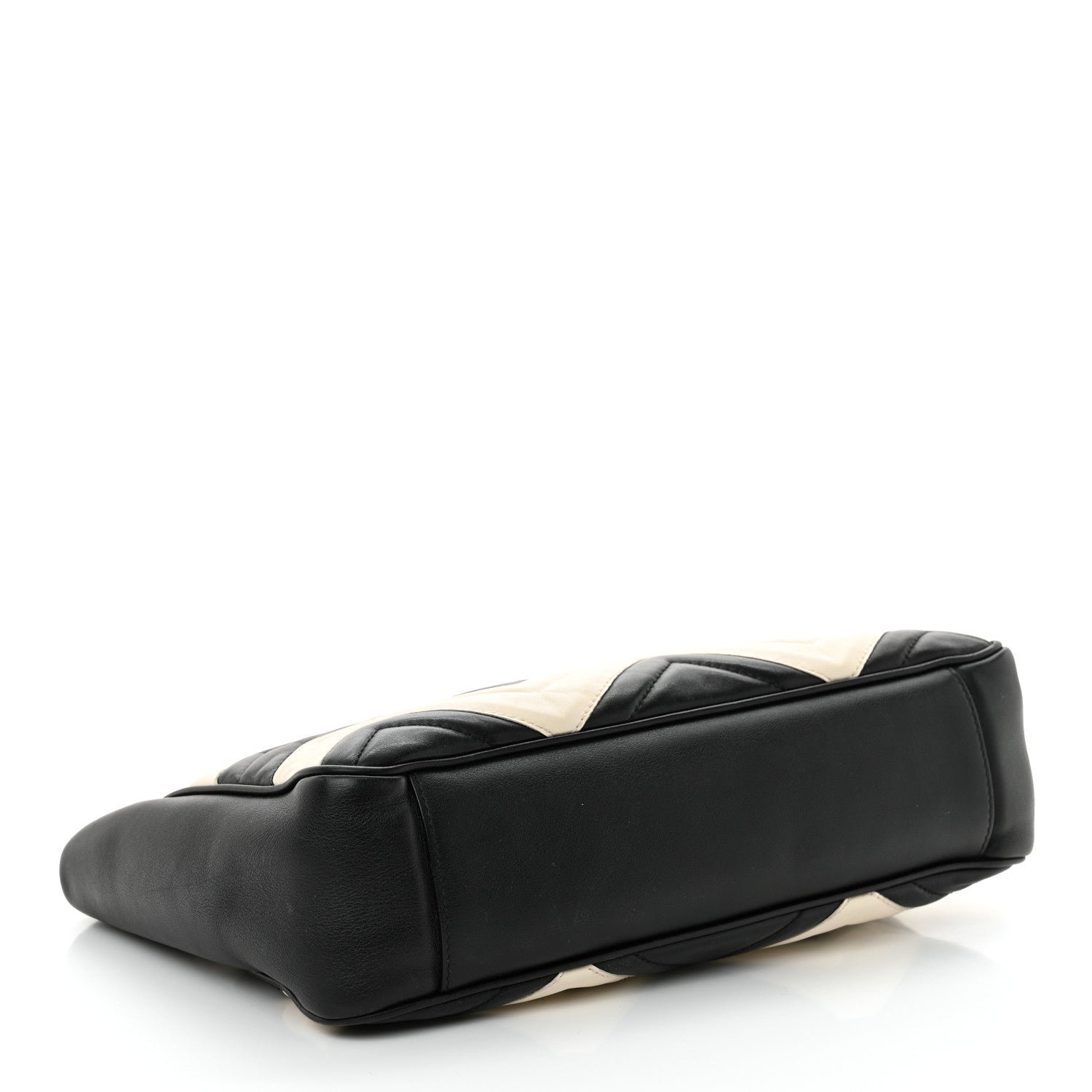 Gucci Calfskin Matelasse Medium GG Marmont Open Top Shoulder Bag Black White 4 of 12