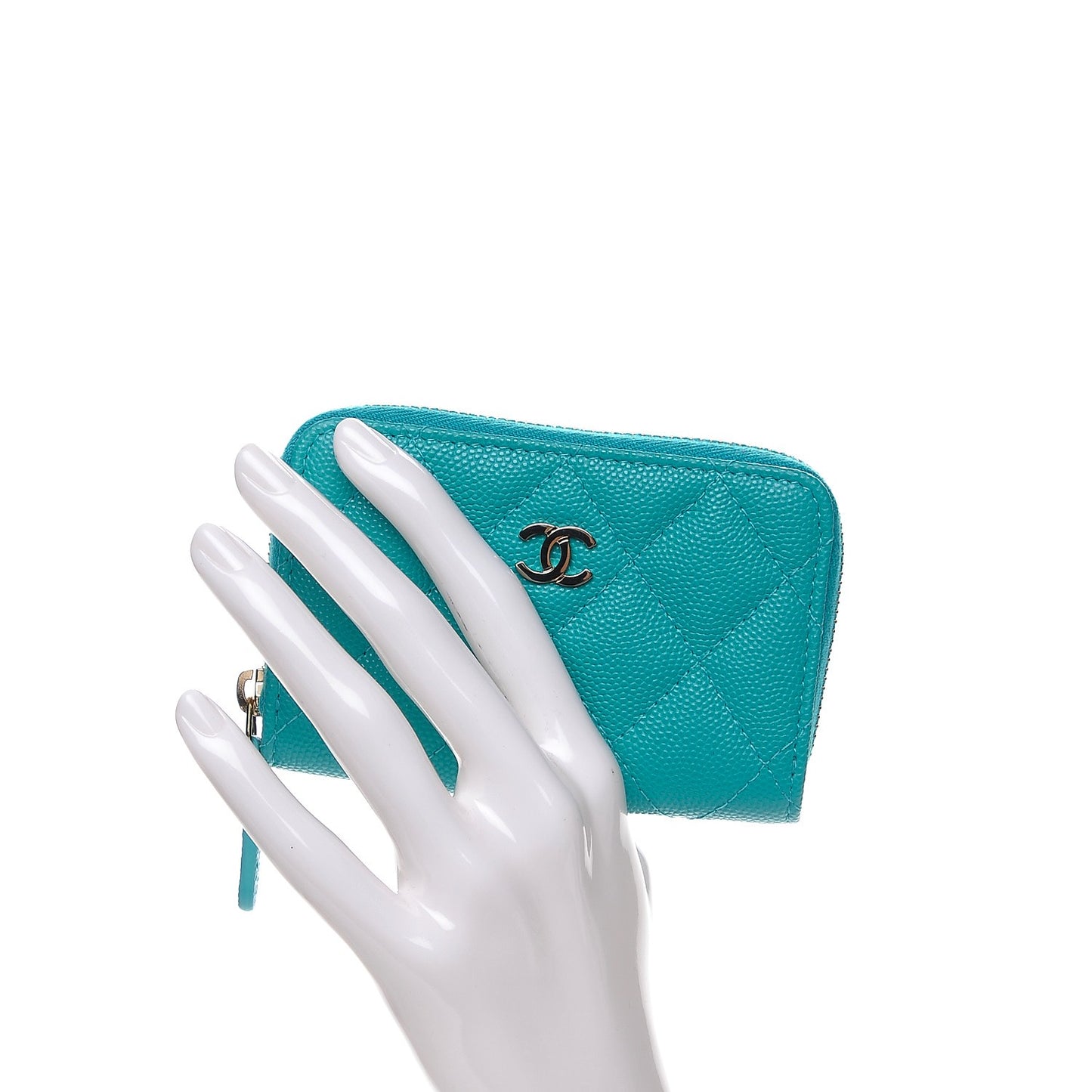 Caviar Quilted Zip Coin Purse Turquoise