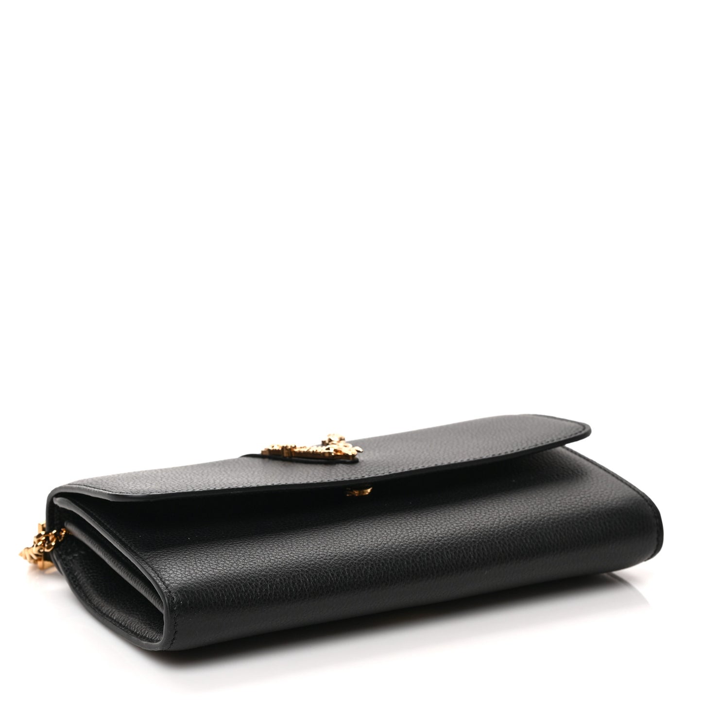 Grained Calfskin Virtus Wallet On Chain Black