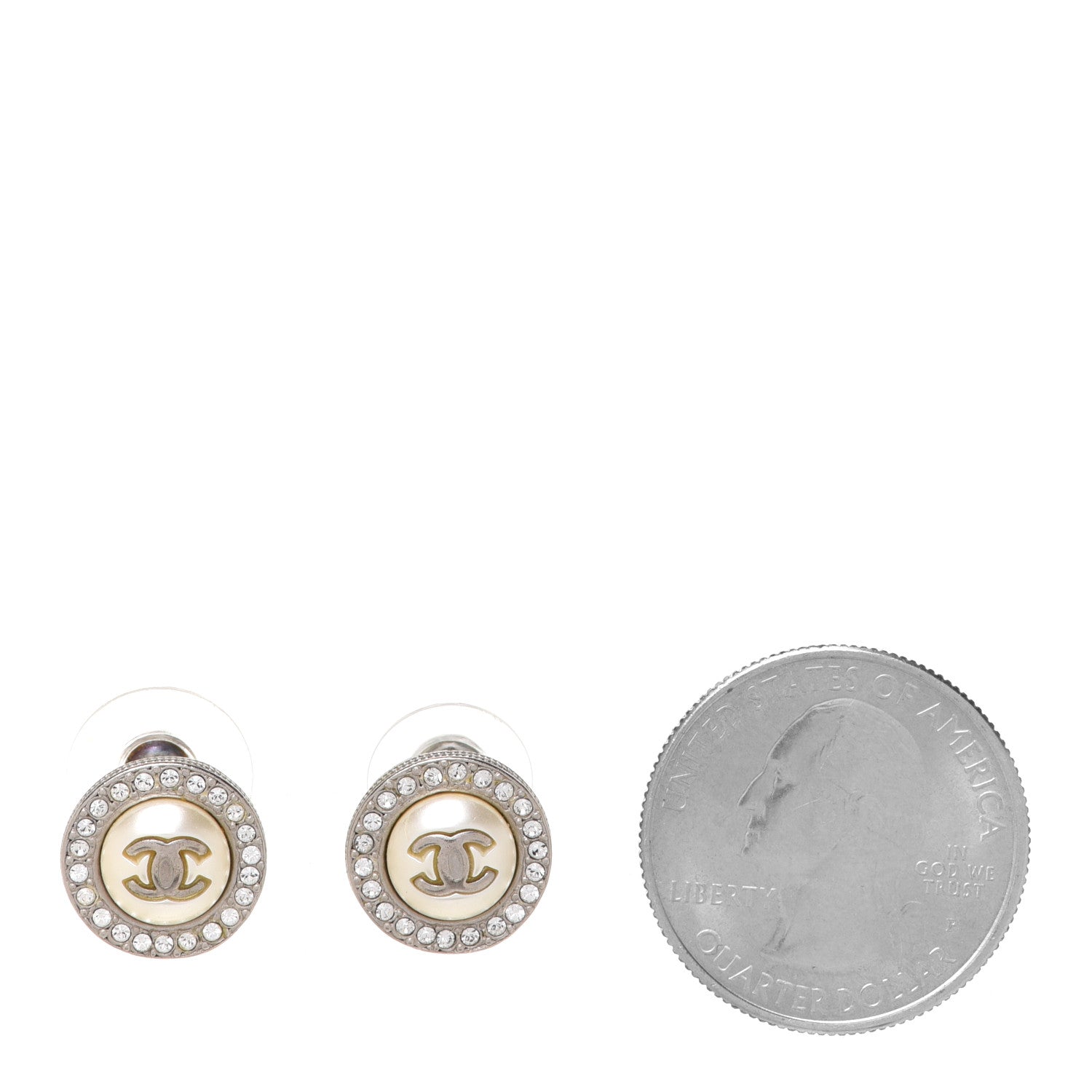 Chanel Pearl Crystal CC Round Earrings Gold 2 of 5