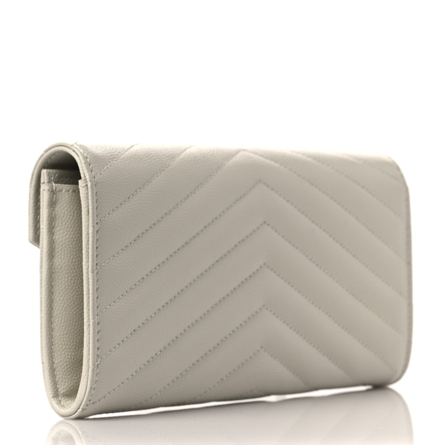 Saint Laurent Grain De Poudre Matelasse Chevron Monogram Flap Wallet Crema Soft 3 of 8