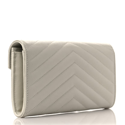 Saint Laurent Grain De Poudre Matelasse Chevron Monogram Flap Wallet Crema Soft 3 of 8
