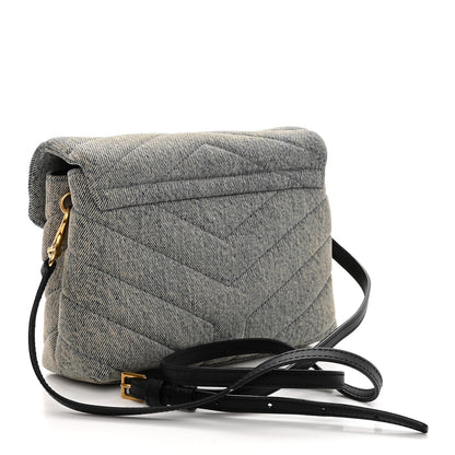 Saint Laurent Denim Y Quilted Monogram Toy Loulou Crossbody Bag Grey 3 of 10