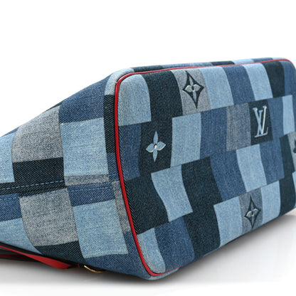 Louis Vuitton Denim Damier Monogram Patchwork Neverfull Blue Rouge 10 of 12