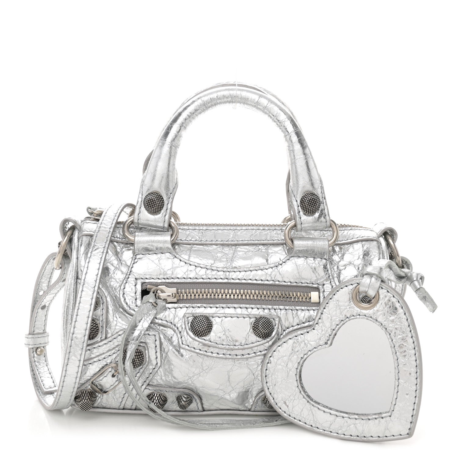 Balenciaga Agneau Arena Crystal Neo Nano Cagole Handbag Silver 1 of 10