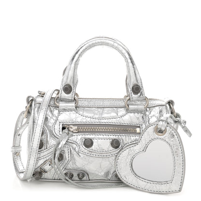 Balenciaga Agneau Arena Crystal Neo Nano Cagole Handbag Silver 1 of 10