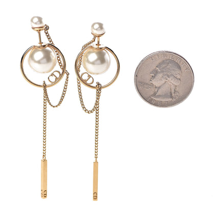 Christian Dior Pearl Tribales Dangle Chain Earrings Gold 2 of 5