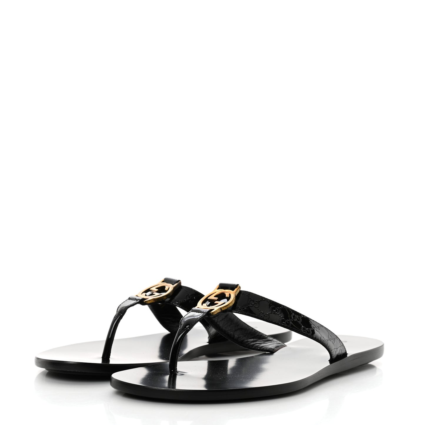 Patent Guccissima Thong Sandals 38.5 Black