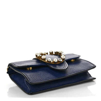 Miu Miu Goatskin Madras Soft Calfskin Crystal Pearl Embellished Shoulder Bag Inchiostro 3 of 5