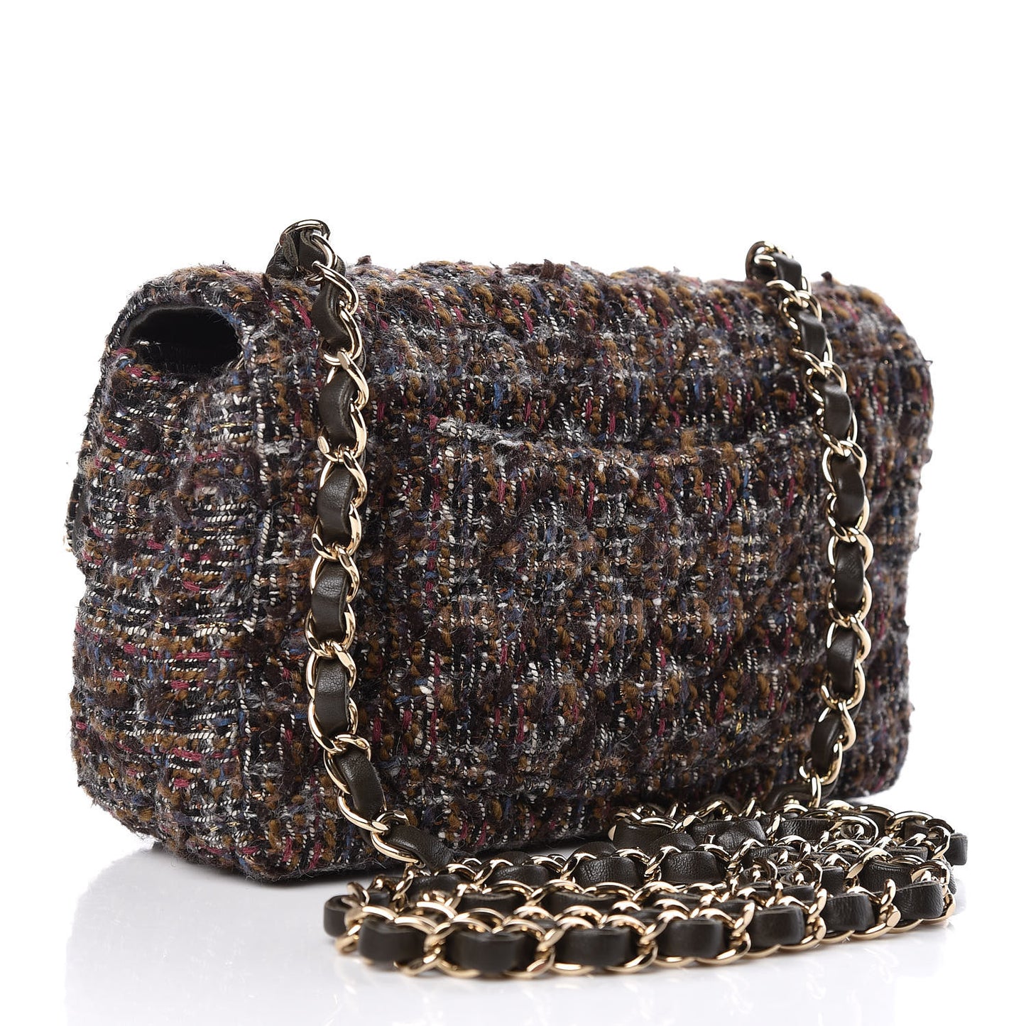 Tweed Quilted Mini Rectangular Flap Beige