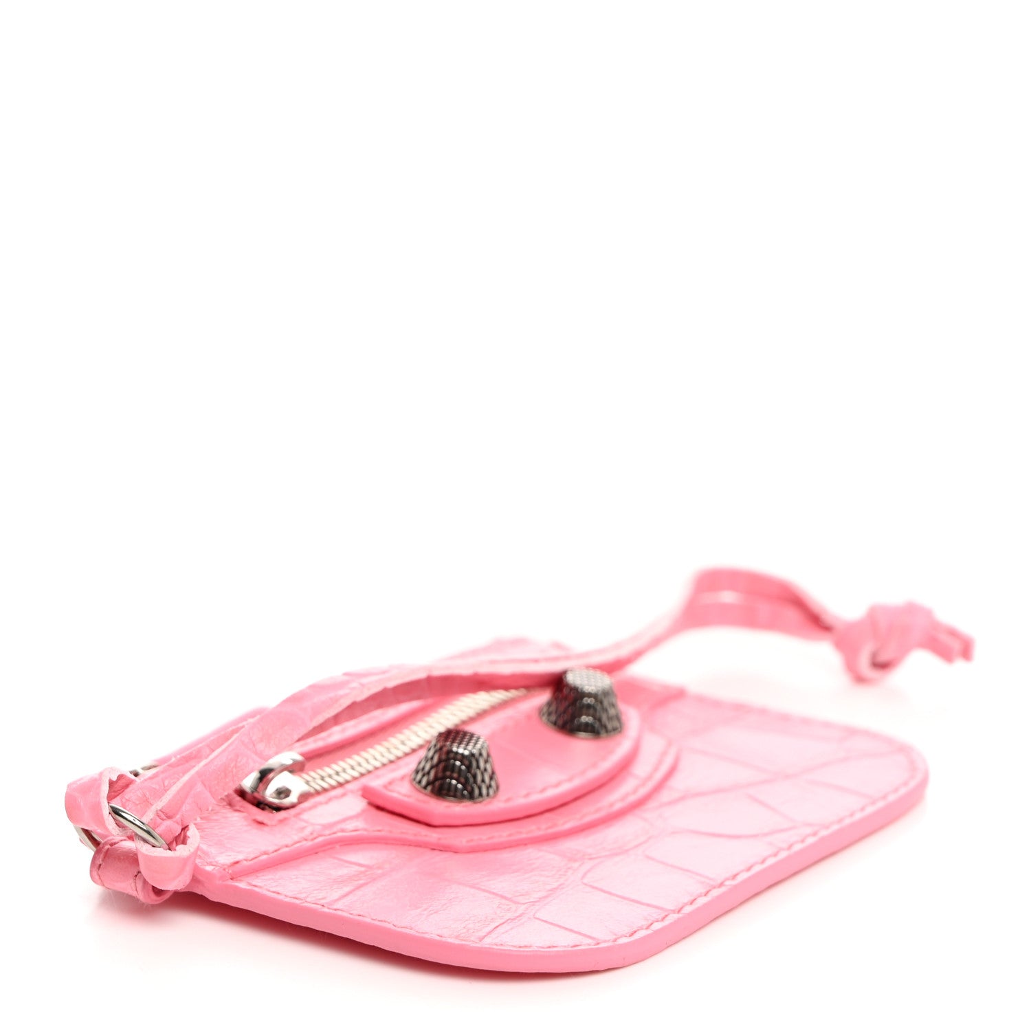 Balenciaga Calfskin Crocodile Embossed Le Cagole Coin Card Holder Sweet Pink 4 of 8