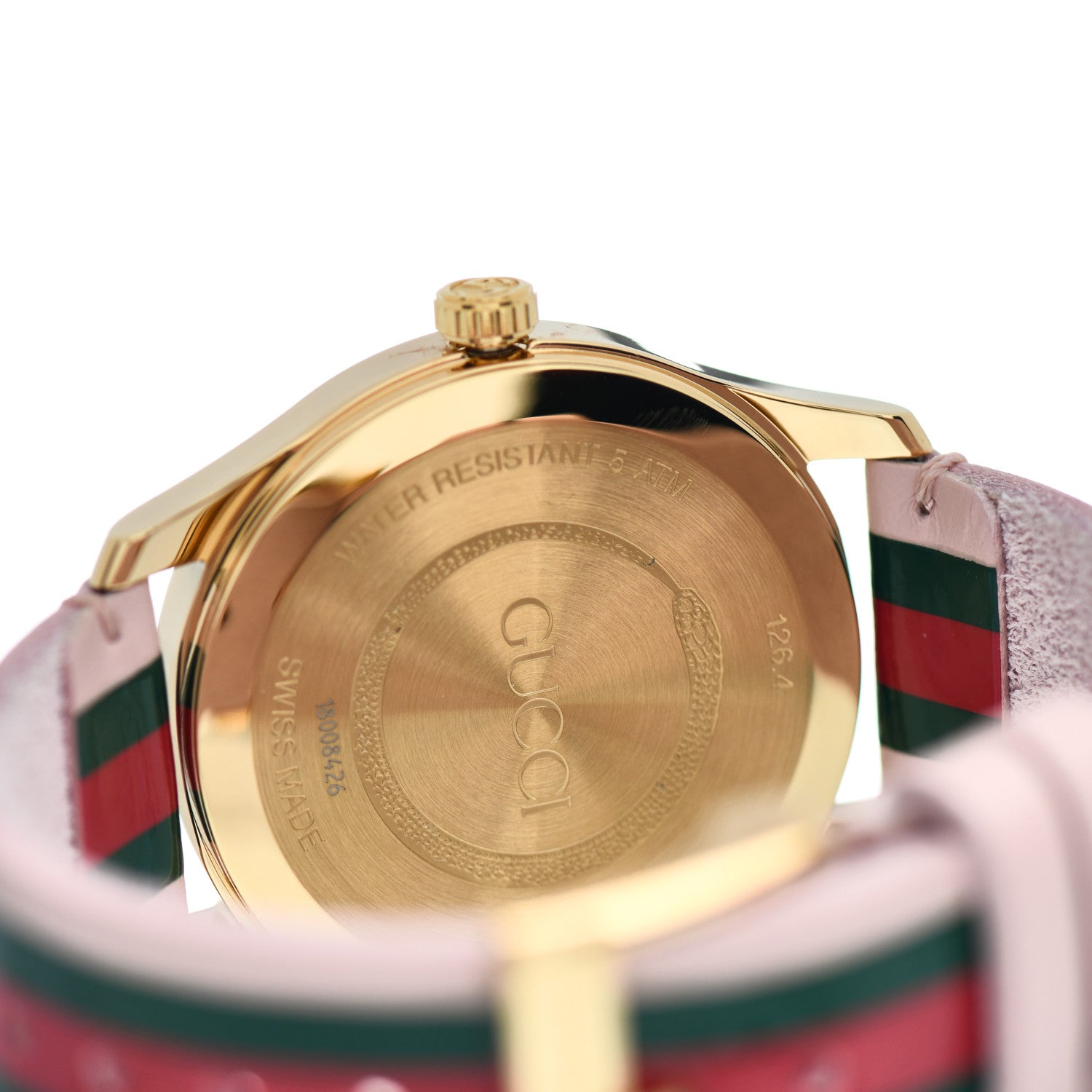Gucci Stainless Steel Calfskin 38mm G-Timeless Stripe Web Quartz Watch Pink 4 of 5