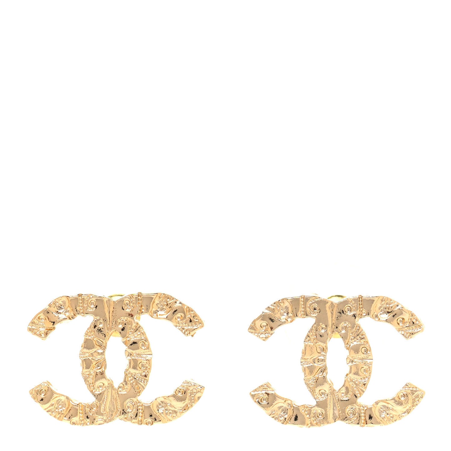 Metal Textured CC Earrings Gold