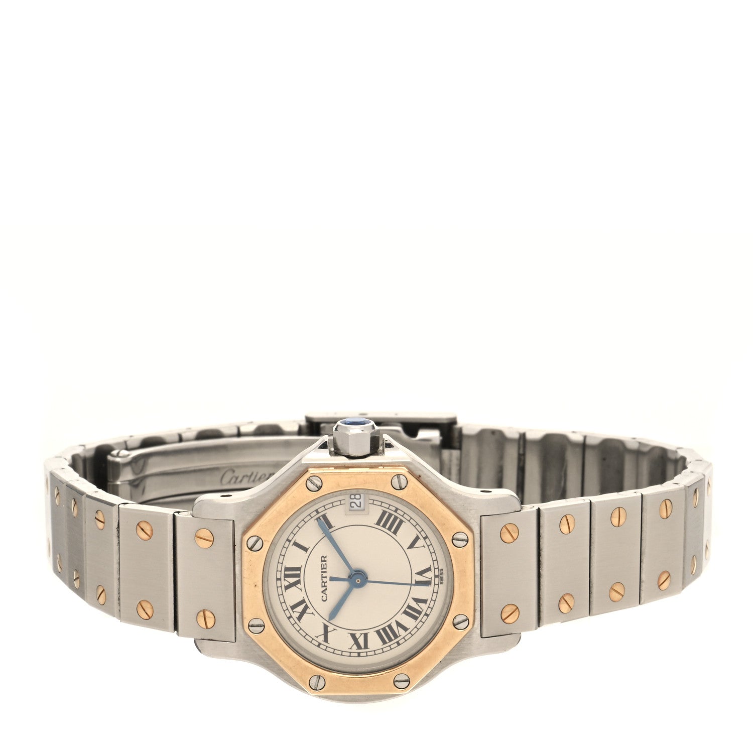 Cartier Stainless Steel 18K Yellow Gold 25mm Santos Octagon Quartz Watch 2 of 4