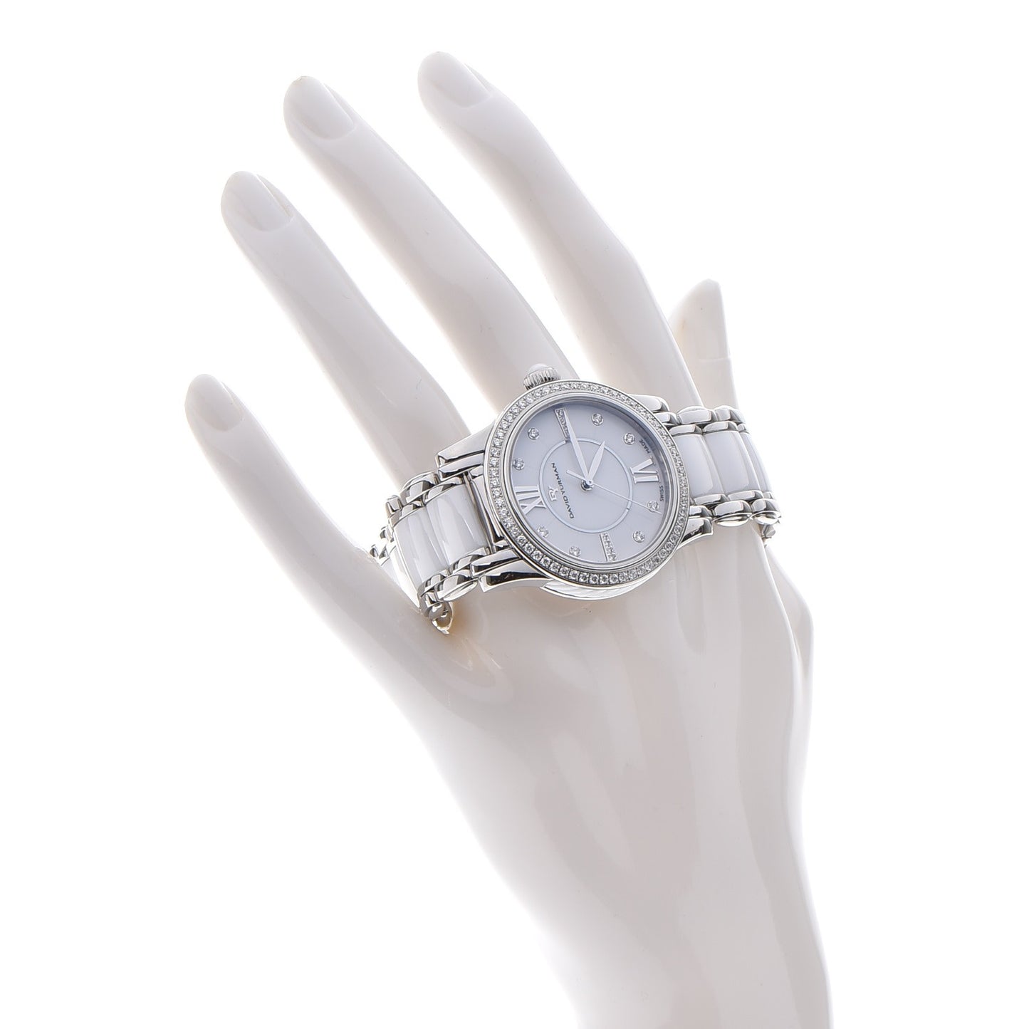 Stainless Steel Ceramic Diamond Bezel 34mm Classic Quartz Watch White